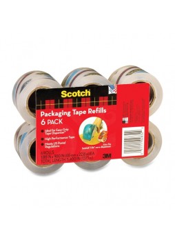 Scotch Easy-Grip Packaging Tape Dispenser Refill, MMMDP1000RF6, 2" x 75ft, Clear, Pack of 6